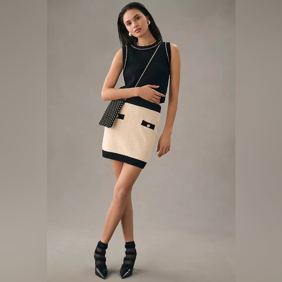 Anthropologie Endless Rose Black and Cream Knit Mini SKIRT- Kentucky Derby - Picture 3 of 8